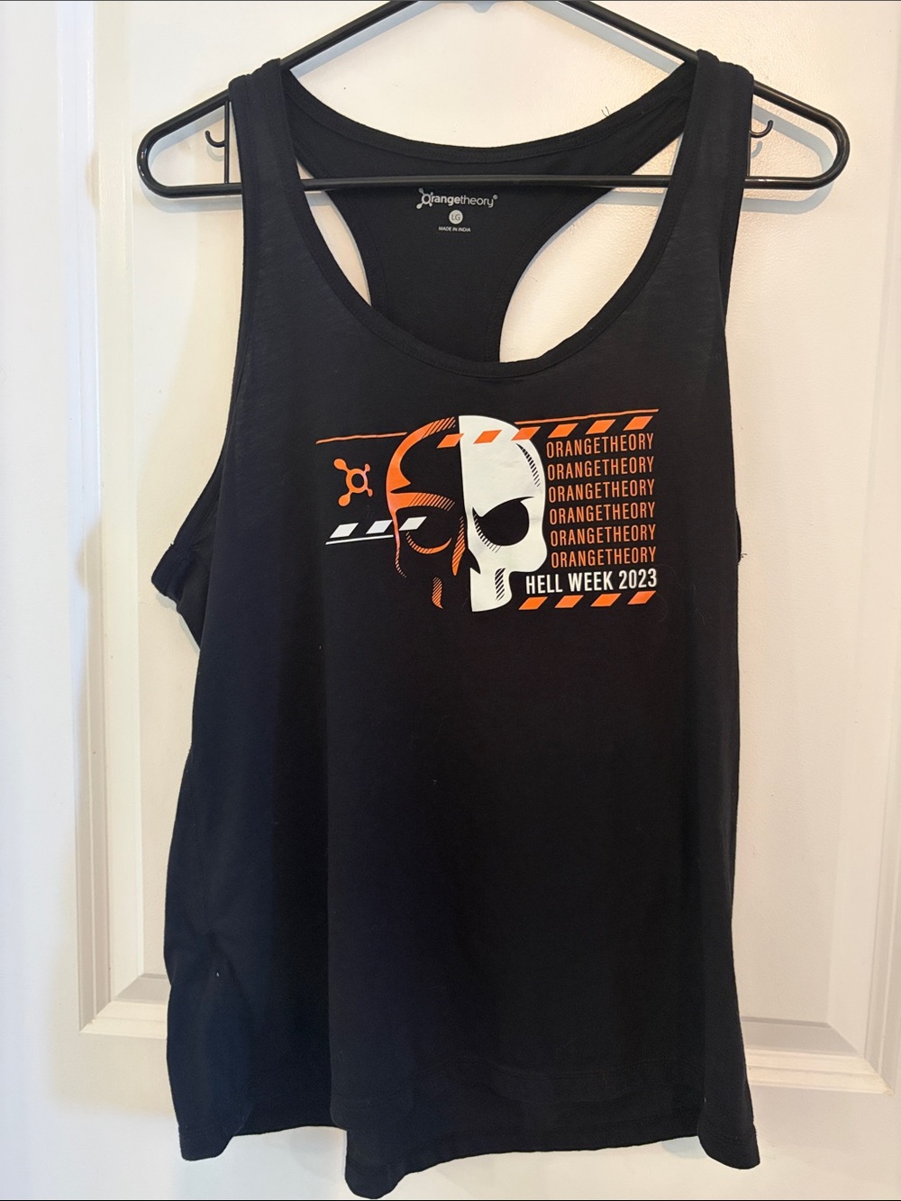 Orangetheory Black Tank with Orange & White Skull Graphic
